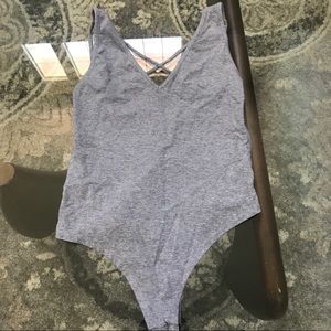 Crossed open back grey bodysuit